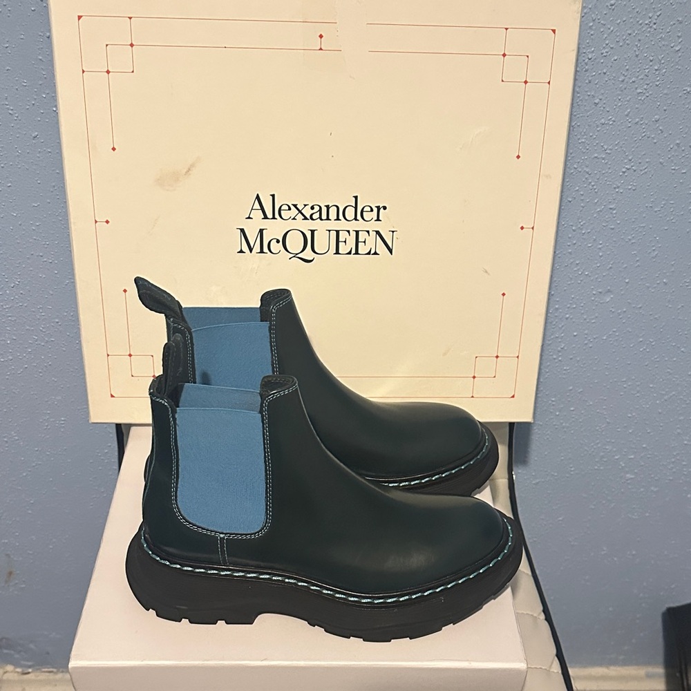 Alexander McQueen Black and Blue Leather Boots